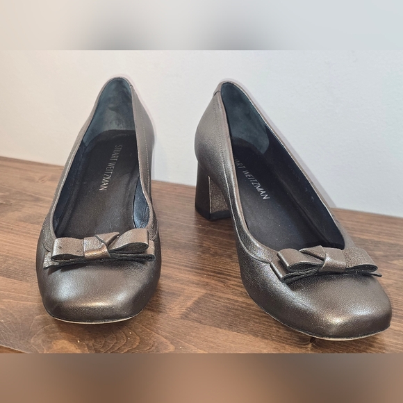 Stuart Weiztman Gold Metallic Block Heel Pumps Women's Size 9M - Picture 6 of 11